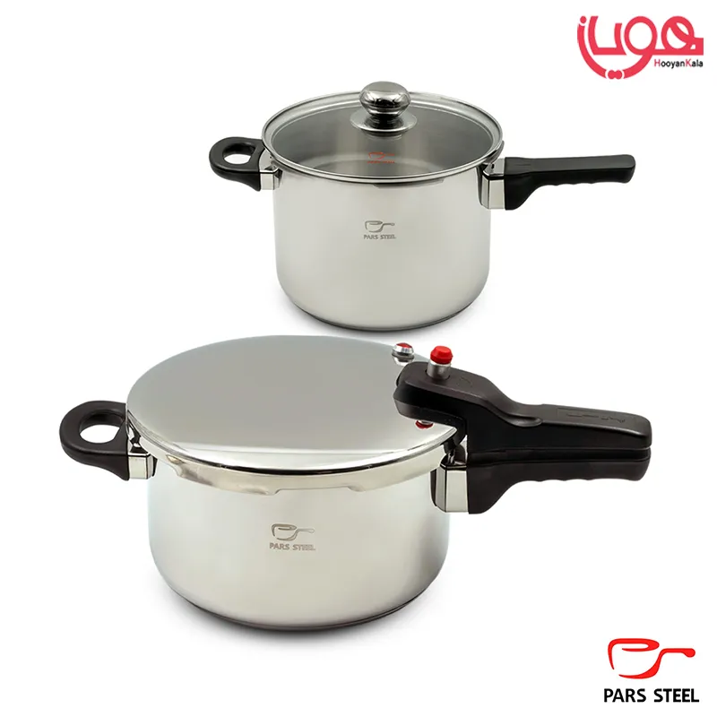 زودپز دوقلو پارس استیل 4.5 و 6 لیتری کف سه لایه درب پیرکس