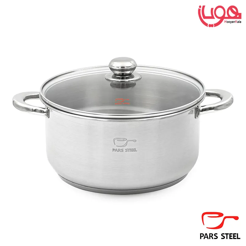 قابلمه پارس استیل سایز 28 کف سه لایه با درب پیرکس