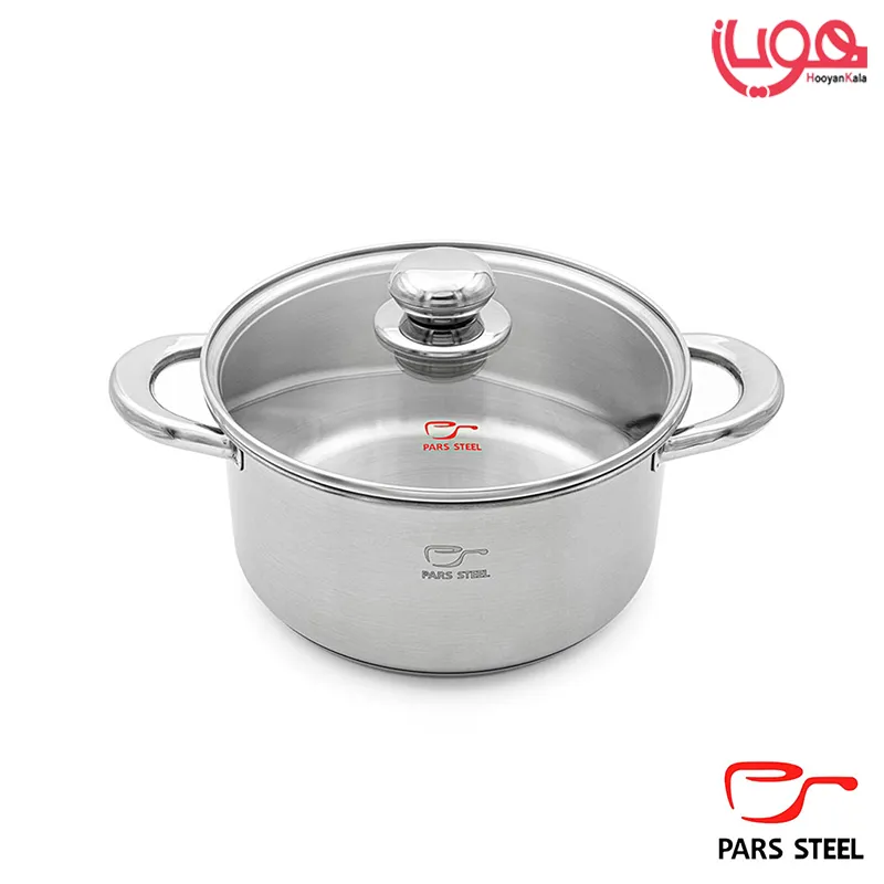 قابلمه پارس استیل کف سه لایه درب پیرکس سایز 22