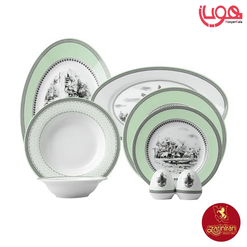 سرویس غذاخوری ویلیج سبز چینی زرین ایتالیا اف 6 نفره 28 پارچه